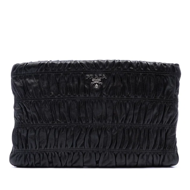 Black Prada Nappa Gaufre Clutch in Black Nappa leather from Designer Revival
