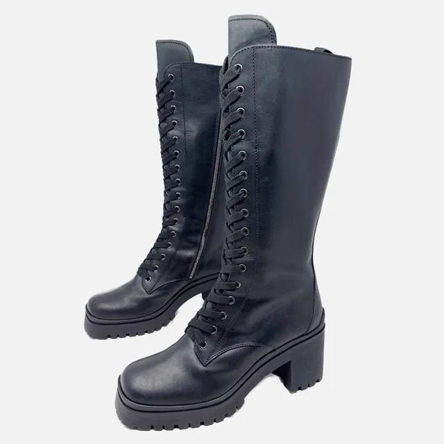 Miu Miu Leather Combat Boots Lug Sole Block Heel Womens Size Eu 41 in black Leather from Poshmark