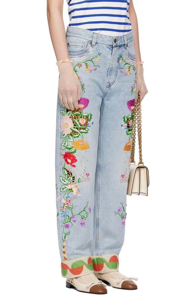 Valentino Blue Embroidered Jeans, photo 2 of 2 from SSENSE