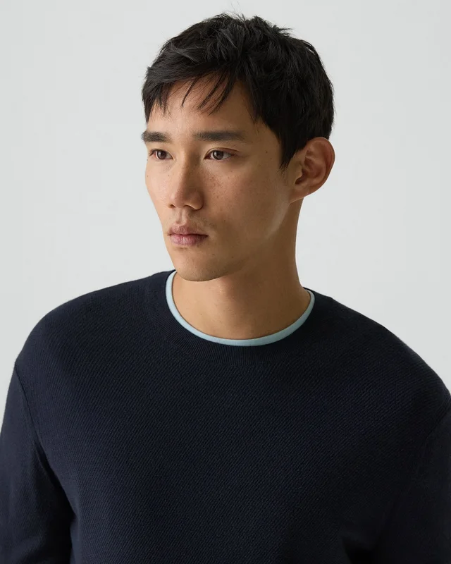 Theory Riland Crewneck Sweater in Light Bilen in DARK ECLIPSE 62% Viscose, 38% Polyester; Exclusive Of Elastic, photo 4 of 12 from Theory