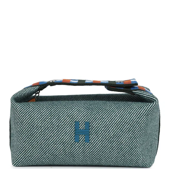 Hermès Bride-A-Brac Au Carre Case PM Vert Foret H Natte Canvas and Wool Palladium Hardware in Green Canvas from Madison Avenue Couture