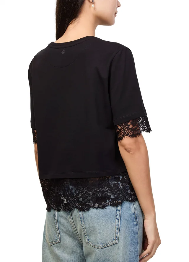 MCQUEEN Short-sleeved t-shirt with lace in Black 100% cotton, photo 5 of 6 from 24S (US)