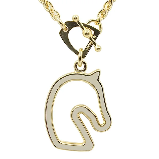 Hermès Necklace Tonnerle PM Brown Glace Yellow Gold 47 Enamel Metal in Brown from The Reluxe