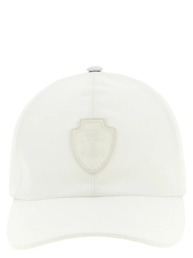 Brunello Cucinelli Heraldic Coat Of Arms Patch Baseball Cap — White Caps in White Leather from HEWI