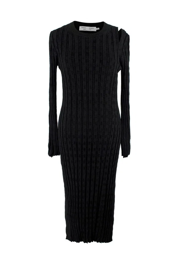 Proenza Schouler Black Ribbed Cut Out Bodycon Dress in Black Nylon from HEWI