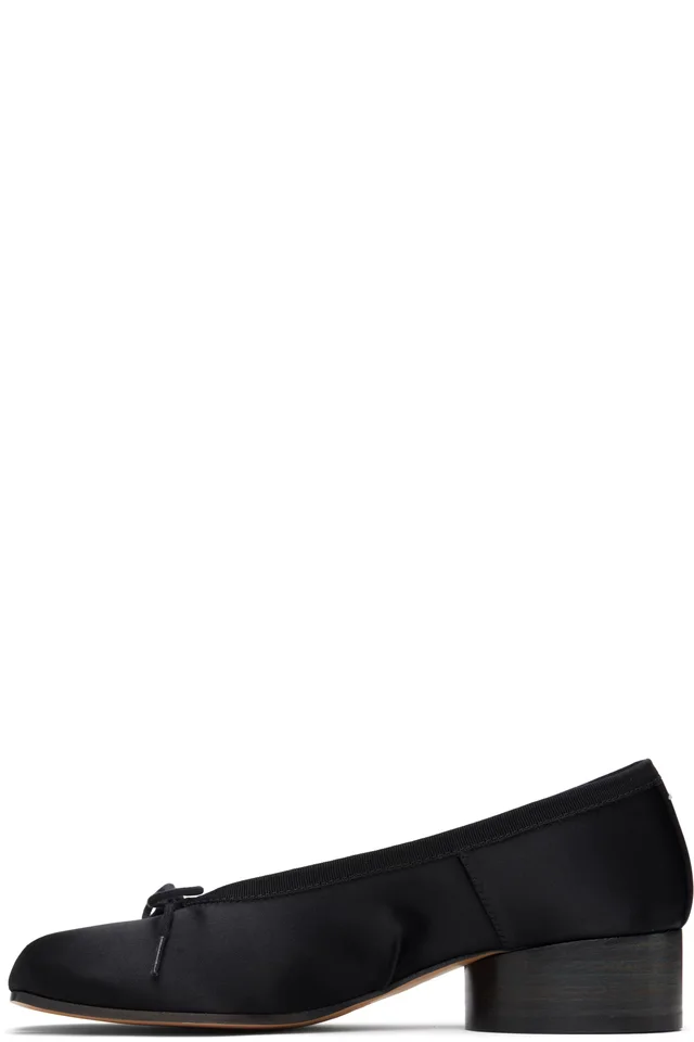 Maison Margiela Black Tabi Satin Ballerina Heels, photo 3 of 5 from SSENSE