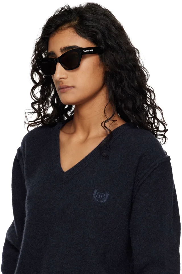 Balenciaga Black Flat Text Cateye Sunglasses, photo 4 of 4 from SSENSE