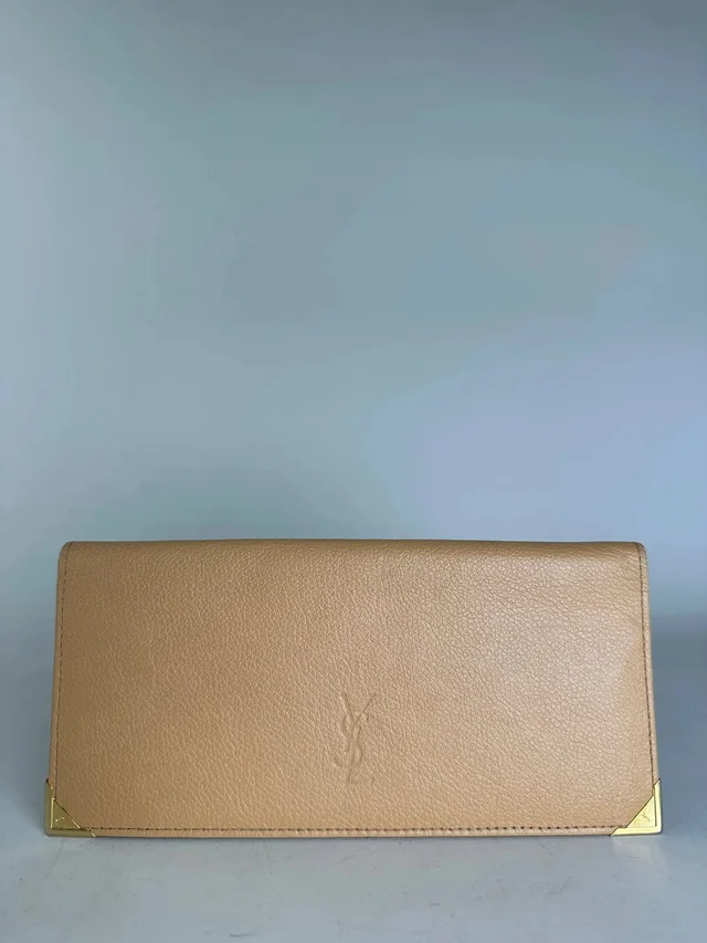 Saint Laurent Vintage Leather Wallet Tan Gold in Beige in neutral|white Leather from Grailed