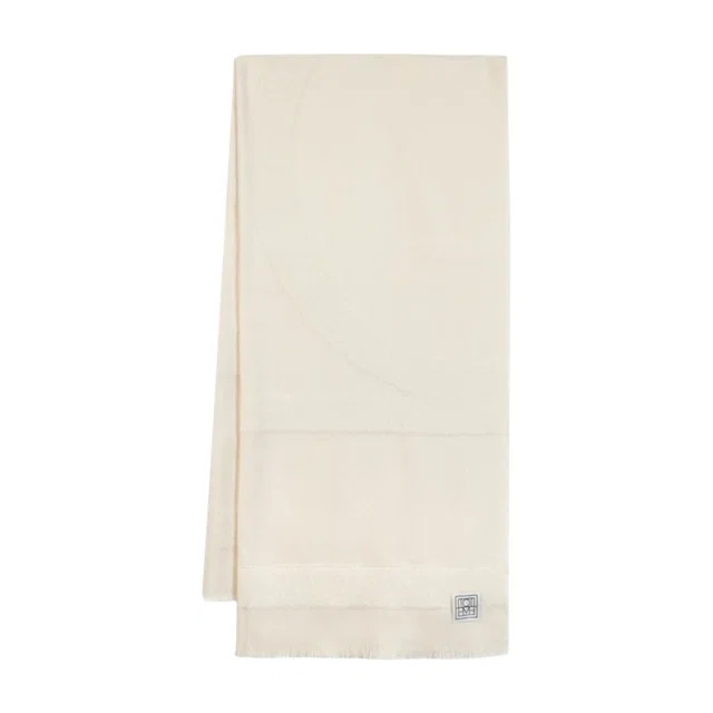 TOTEME Monogram Twill Wool Scarf — White Scarfs in White Wool from HEWI