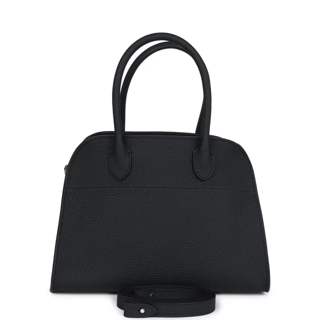 The Row Soft Margaux 10 Bag Black Calfskin Silver Hardware in Black Calfskin from Madison Avenue Couture