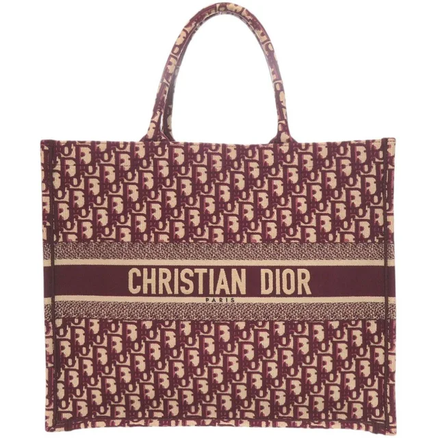 Dior Book Tote Bag Large Oblique Canvas Bordeaux in Burgundy Canvas from The Reluxe