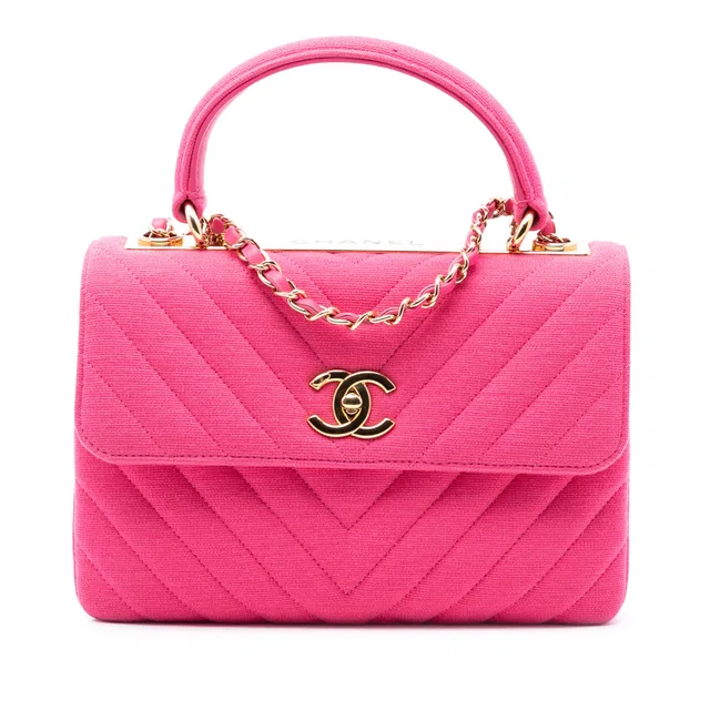 Pink Chanel Small Chevron Jersey Trendy CC Top Handle Flap Satchel in Pink Woven leather from Designer Revival
