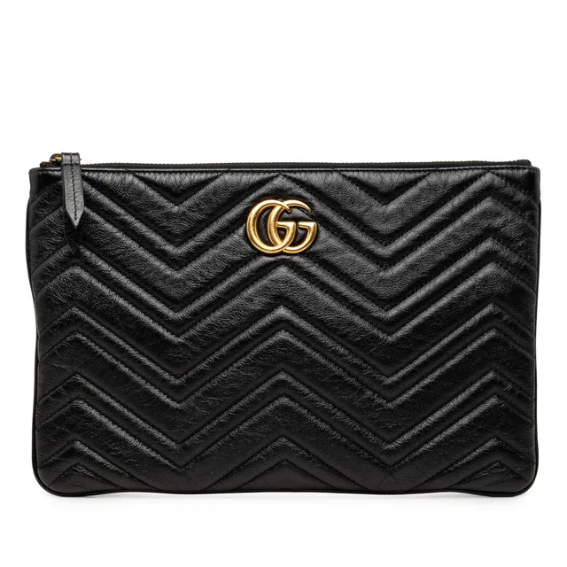 Black Gucci GG Marmont Matelasse Leather Clutch in Black Leather from Designer Revival