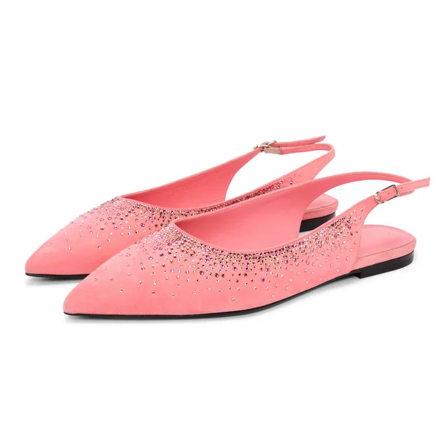 Hermès & Strass Brilliante Slingback Flats 39 in Rose Jaipur Suede from Blue Spinach