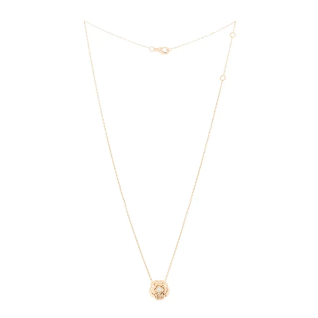 Chanel 18K Rose Gold Diamond Extrait de Camelia Pendant Necklace in Pink from FASHIONPHILE, photo 3 of 5