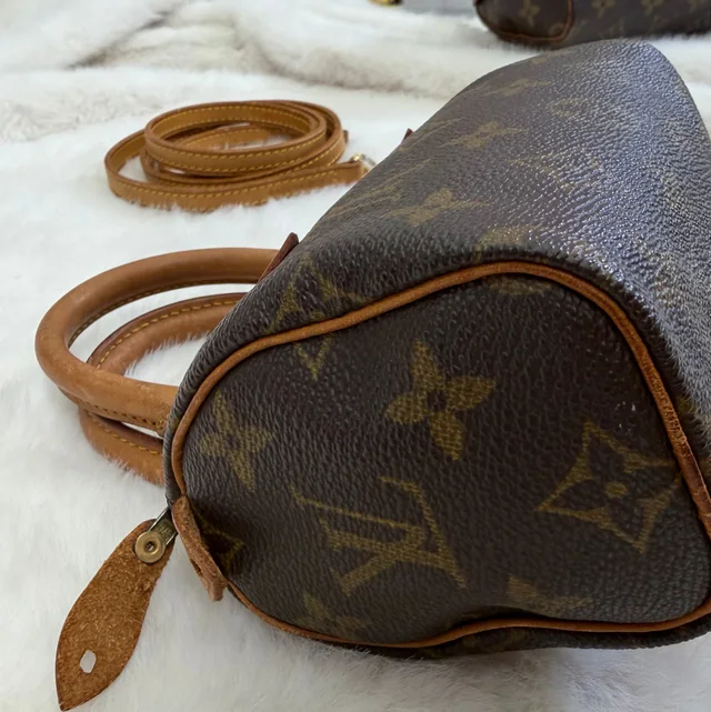Louis Vuitton Brown Monogram Mini Speedy Crossbody Bag in Brown Coated canvas from SparklesnDreams