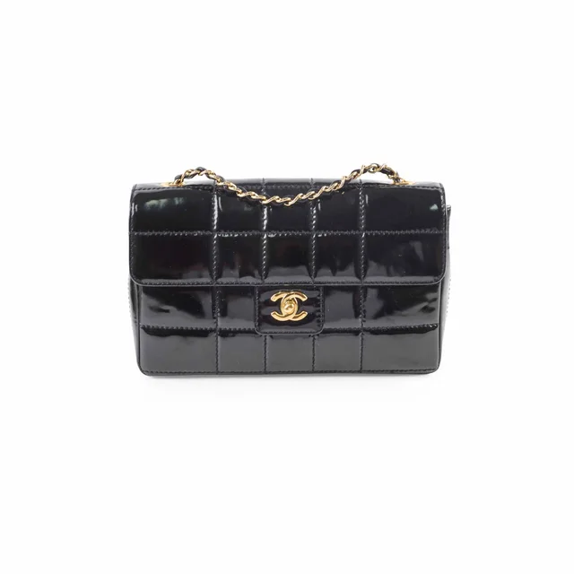 Chanel Vintage Patent Black Chocolate Bar in Black Patent leather from The Purse Affair