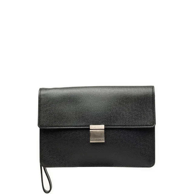 Black Louis Vuitton Taiga Selenga Clutch Bag in Black Leather from Designer Revival