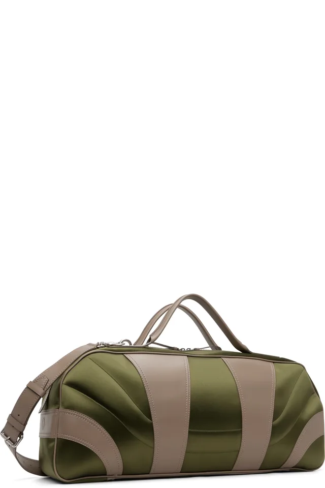 Dries Van Noten Green & Taupe Satin Weekend Bag, photo 2 of 4 from SSENSE