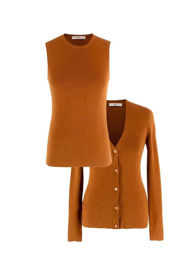 Prada Rust Silk And Cashmere Blend Top And Cardigan Set in Silk from HEWI