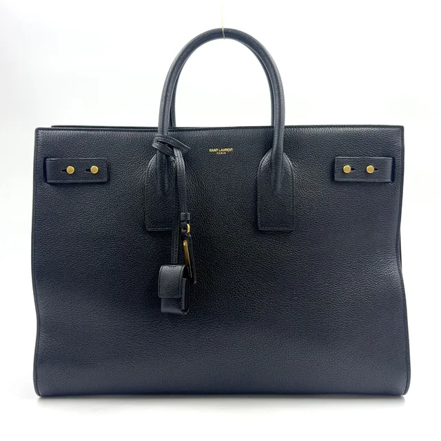 Saint Laurent Sac de Jour Business Gray Leather Black Tote Bag Gold in Black Leather from The Reluxe