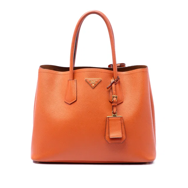 Orange Prada Medium Saffiano Cuir Double Handle Satchel in Orange Saffiano leather from Designer Revival