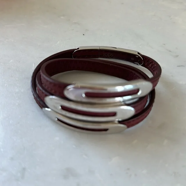 Tod's Burgundy Leather & Sterling Silver Wraparound Bracelet in silver|red|gray Leather from Poshmark, photo 4 of 13