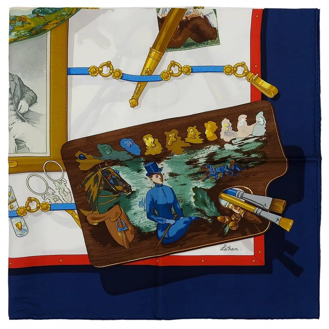 Hermès Memoire 90 Scarf in Navy/White in White Silk from VINTAGE QOO TOKYO