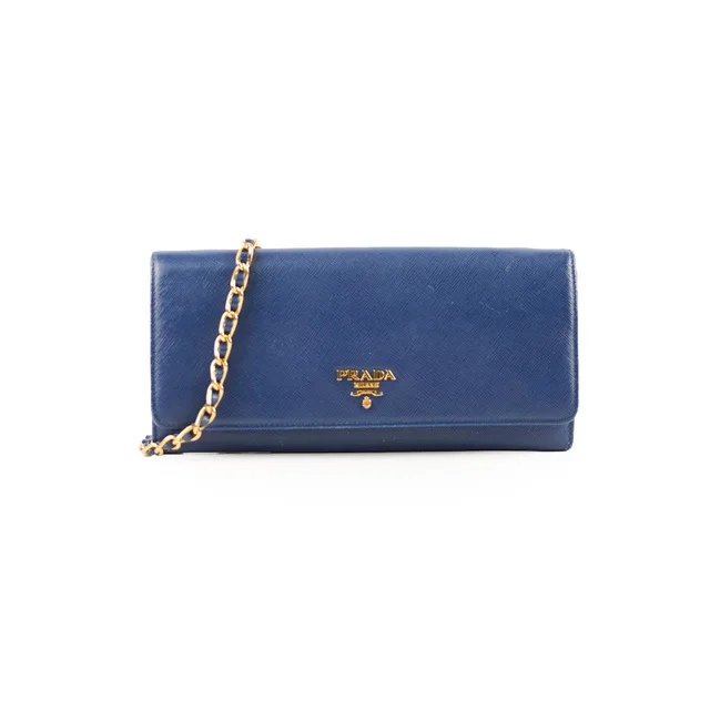 Prada Woc Saffiano Wallet Blue in Blue Saffiano leather from The Purse Affair