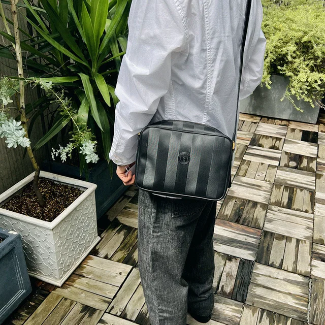 Fendi Pecan Pattern Logo Embossed Shoulder Bag Black in Black Nylon from VINTAGE QOO TOKYO
