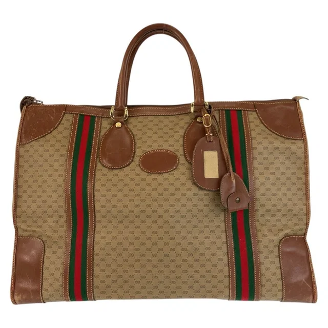 Gucci Vintage Micro GG Sherry Line Brown Boston Bag in Brown Canvas from The Reluxe