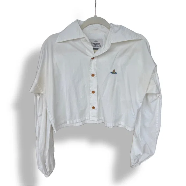 Vivienne Westwood Cropped Button-Front Long-Sleeve Top in white from Poshmark