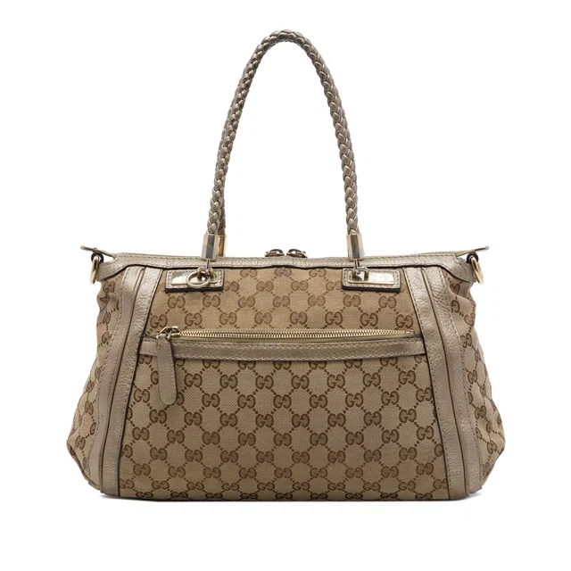 Beige Gucci GG Canvas Bella Satchel in Beige Canvas from Designer Revival