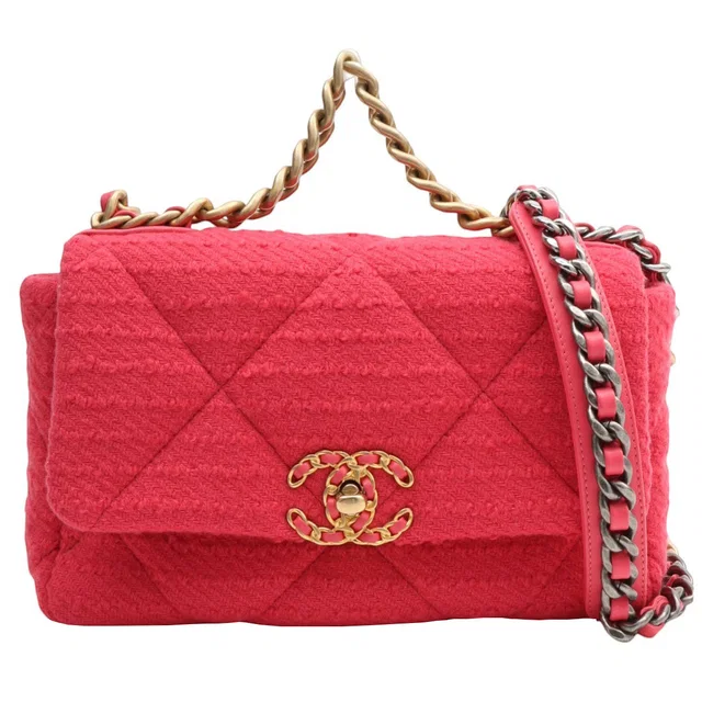 circa 2021 Wool Chanel 19 2-way Bag Pink in Pink Wool from VINTAGE QOO TOKYO