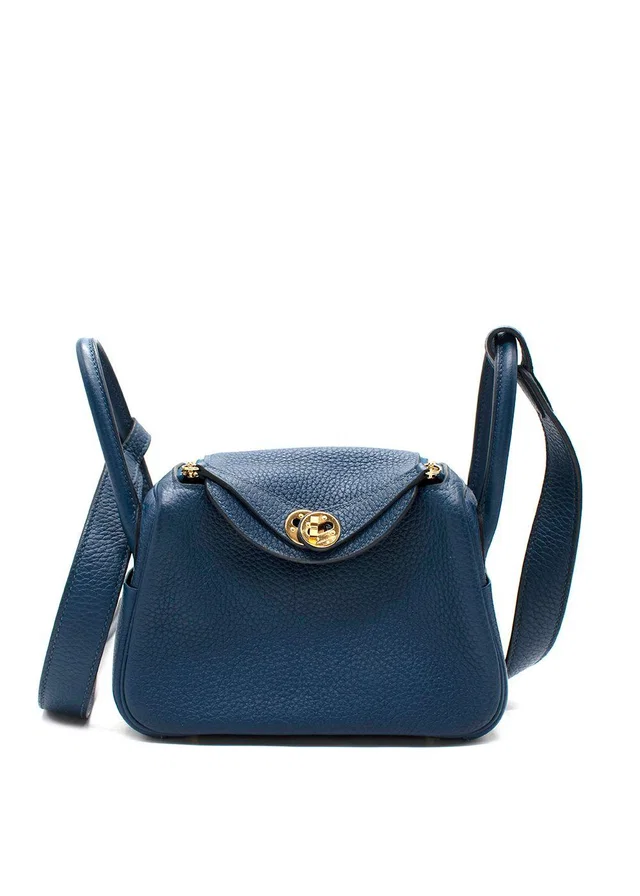 Hermès Taurillon Clemence Mini Lindy in Blue Clemence leather from HEWI