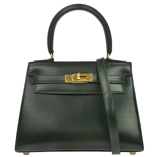 Hermès 1989 Vert Fonce Box Calf Mini Kelly 20 Sellier 2way Shoulder Handbag in Green Box leather from AMORE Vintage Tokyo