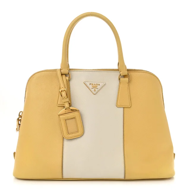 Prada Promenade Saffiano Leather Bag - Yellow & White in White Saffiano leather from H&T