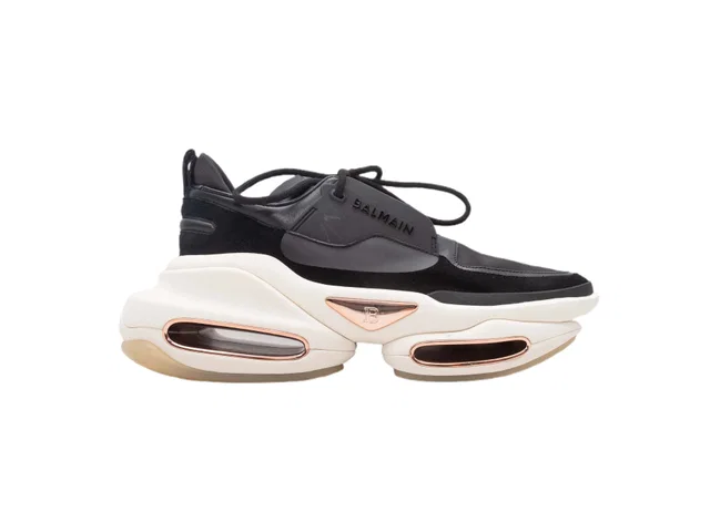 Black & White Balmain B-bold Low-Top Sneakers Size 41 in Black Leather from Designer Revival