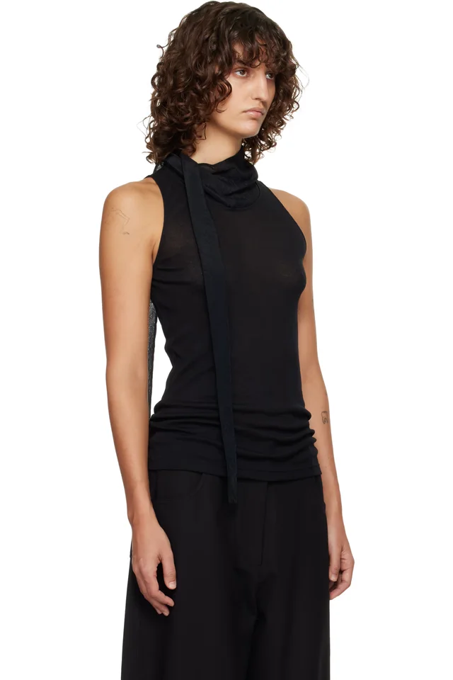 LE17SEPTEMBRE Black Scarf Sleeveless Jersey Top, photo 2 of 4 from SSENSE