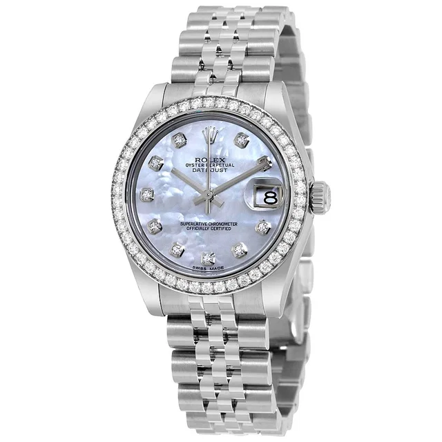 Rolex Datejust Diamond Mother of Pearl Dial Ladies Watch 178384MDJ in gray|gold|silver|white from Jomashop.com