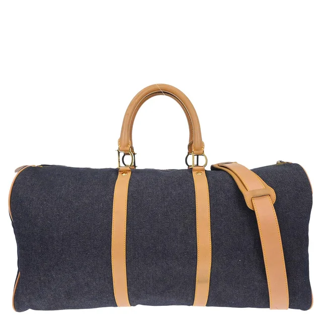 Dior Navy Beige Denim Duffle Bag in Beige Denim from AMORE Vintage Tokyo