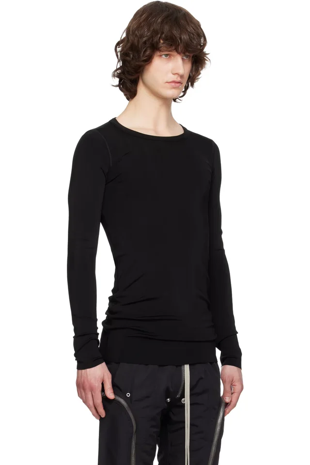 Rick Owens Black Temple Rib LS T-shirt, photo 2 of 4 from SSENSE