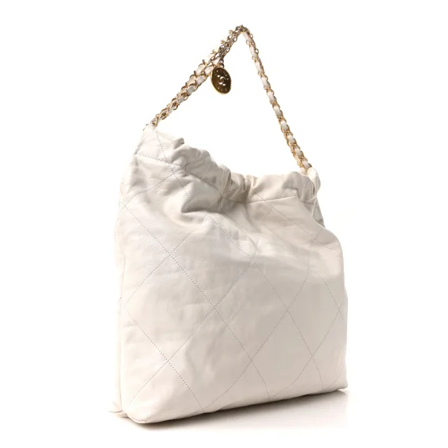 Shiny Calfskin Quilted Chanel 22 White in White Calfskin from FASHIONPHILE, photo 4 of 11