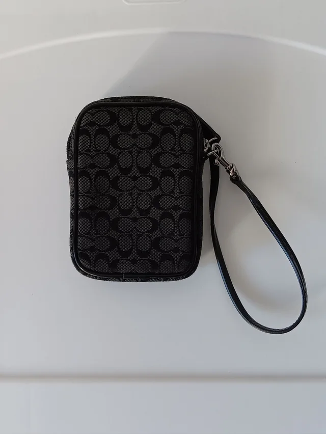 Coach Vintage Signature Canvas Leather Wristlet Phone Case Bag Black Silver in silver|black|gray Canvas from Poshmark, photo 2 of 2