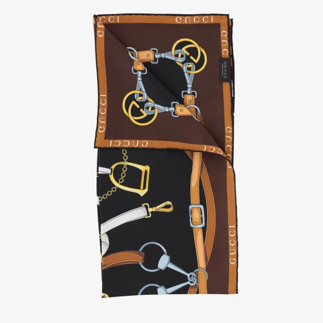 Gucci Equestrian Print Silk Twill Scarf — Brown Scarfs in Brown Silk from HEWI, photo 2 of 3