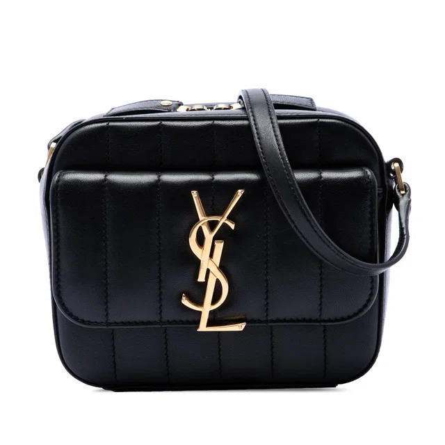 Black Saint Laurent Toy Quilted Lambskin Vicky Camera Bag in Black Lambskin from Designer Revival