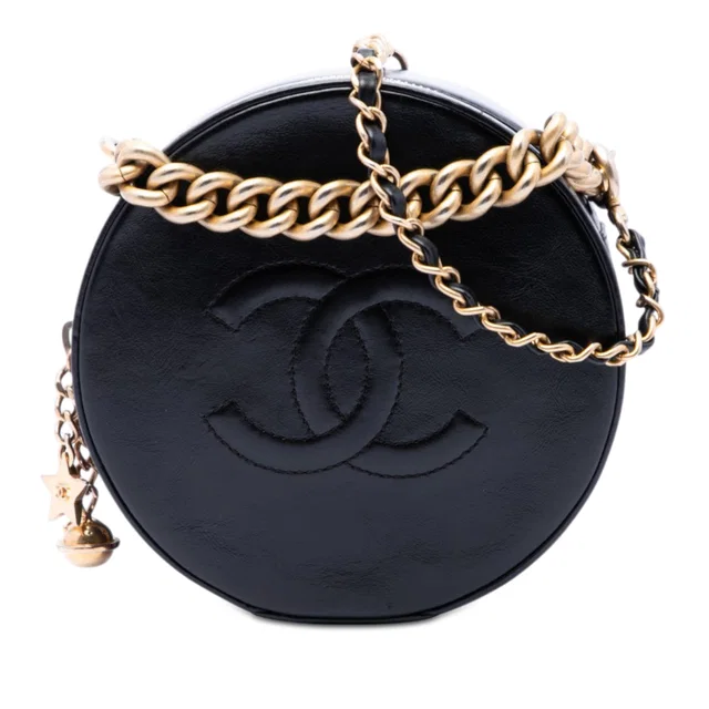 Black Chanel Glazed Calfskin Round As Earth Evening Bag Satchel in Black Calfskin from Designer Revival