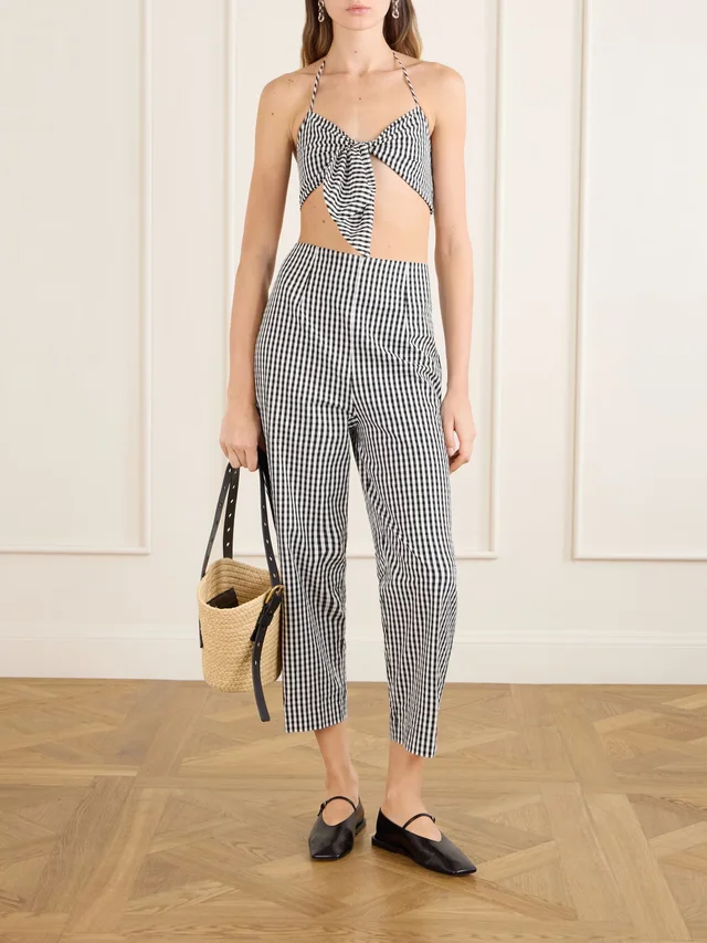 FAITHFULL Onda knotted checked cotton top in Black, photo 2 of 2 from NET-A-PORTER (Canada)