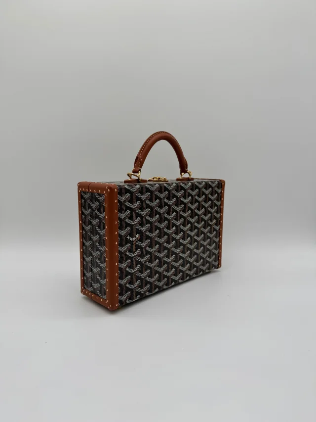 Goyard Grand Hôtel Trunk Bag Black & Tan Gold Hardware in Black from Luxury Promise, photo 6 of 11