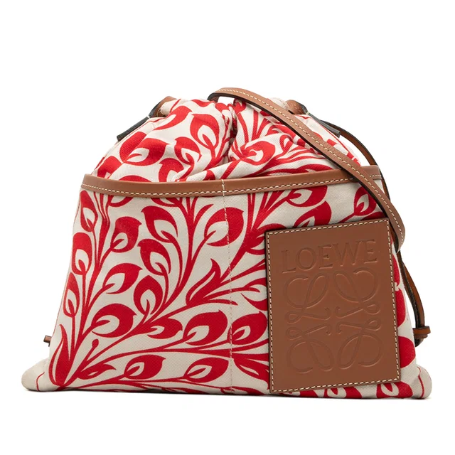 White LOEWE William de Morgan Small Anagram Canvas Drawstring Crossbody in White Canvas from Designer Revival